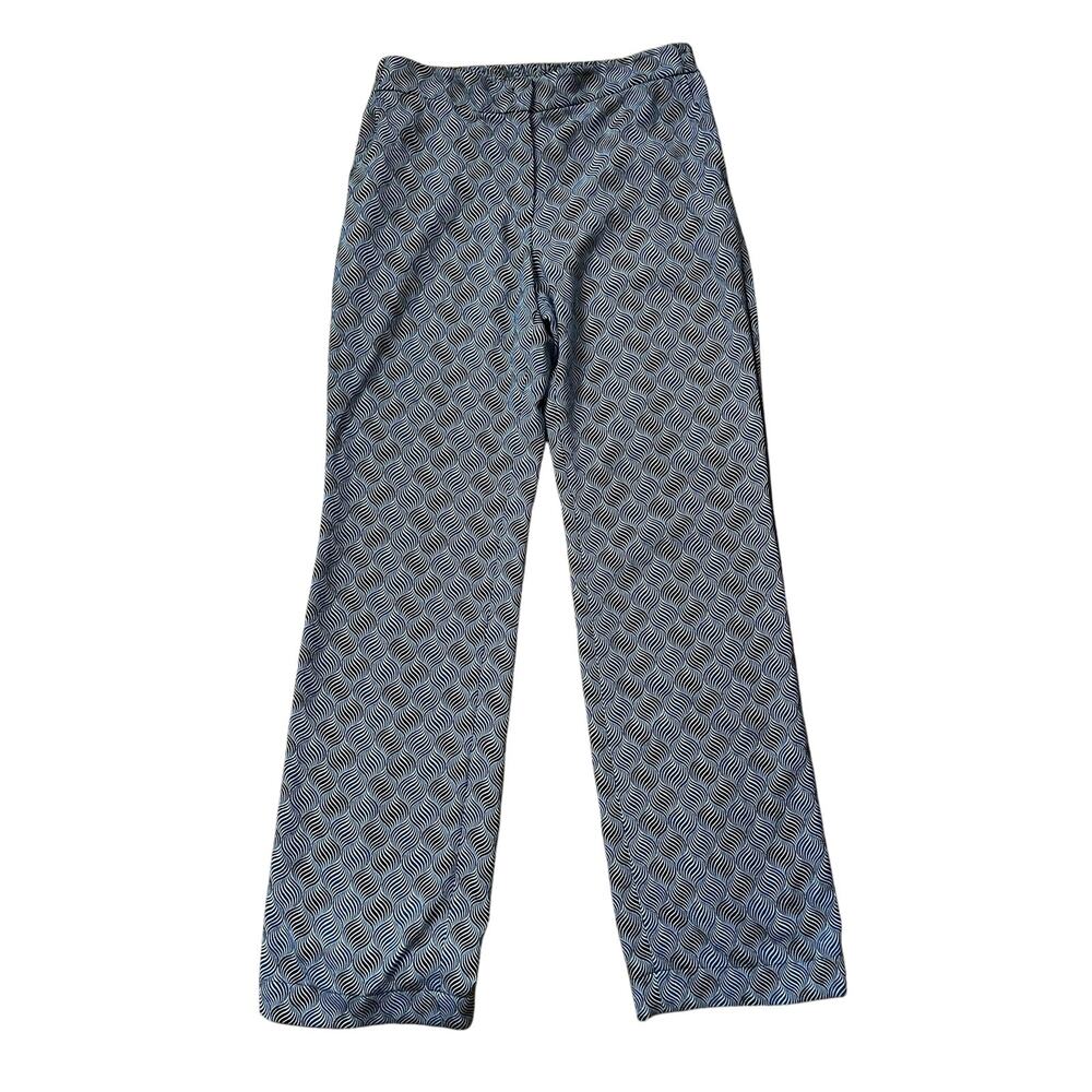 AKRIS punto Black & Blue Funky Print Geometric Wide Leg Pants Size US 6